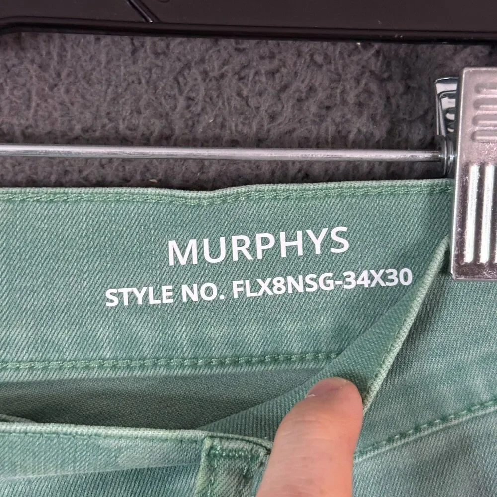 Mugsy Jeans Mens 34x30 Green Murphys Shamrock Slim Fit Stretch Denim Pants